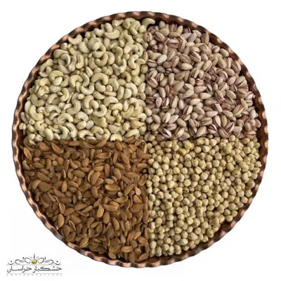 پک ۴ مغز لوکس تازه شامل پسته، بادام، فندق و بادام‌هندی درجه یک