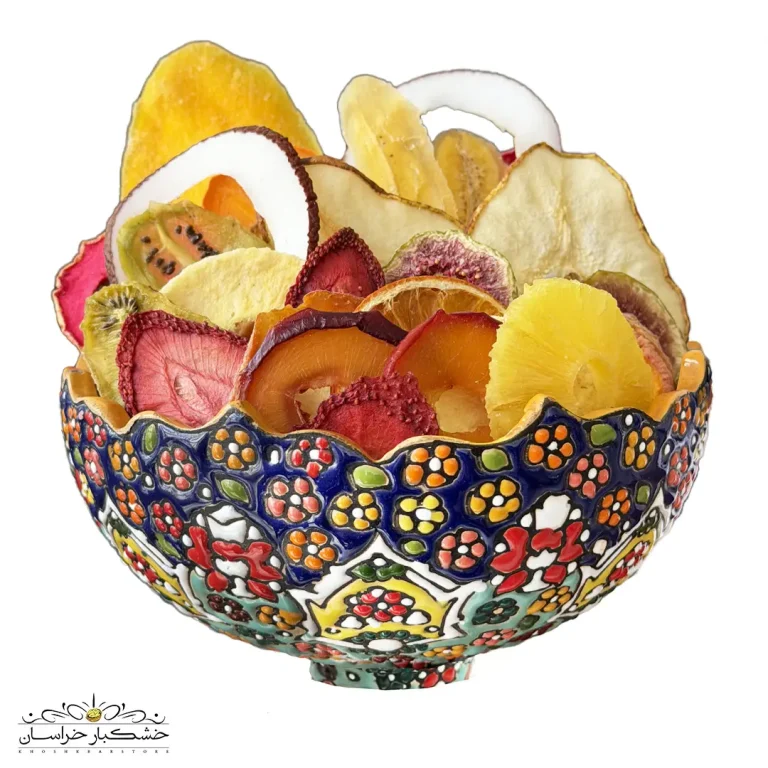 عکس مخلوط اسلایس میوه خشک ویژه – ترکیب رنگارنگ و طبیعی از انواع میوه خشک باکیفیت