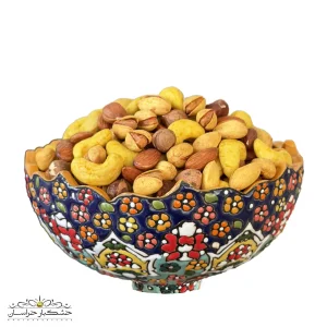 آجیل چهار مغز شور لعابی با پوشش یکنواخت و بافت ترد – مناسب پذیرایی و دورهمی