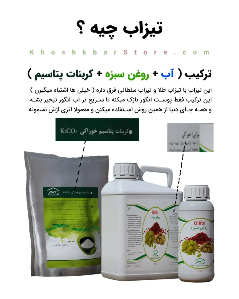 فرمول ترکیبات تیزاب کشمش شامل روغن سبزه و کربنات پتاسیم خوراکی