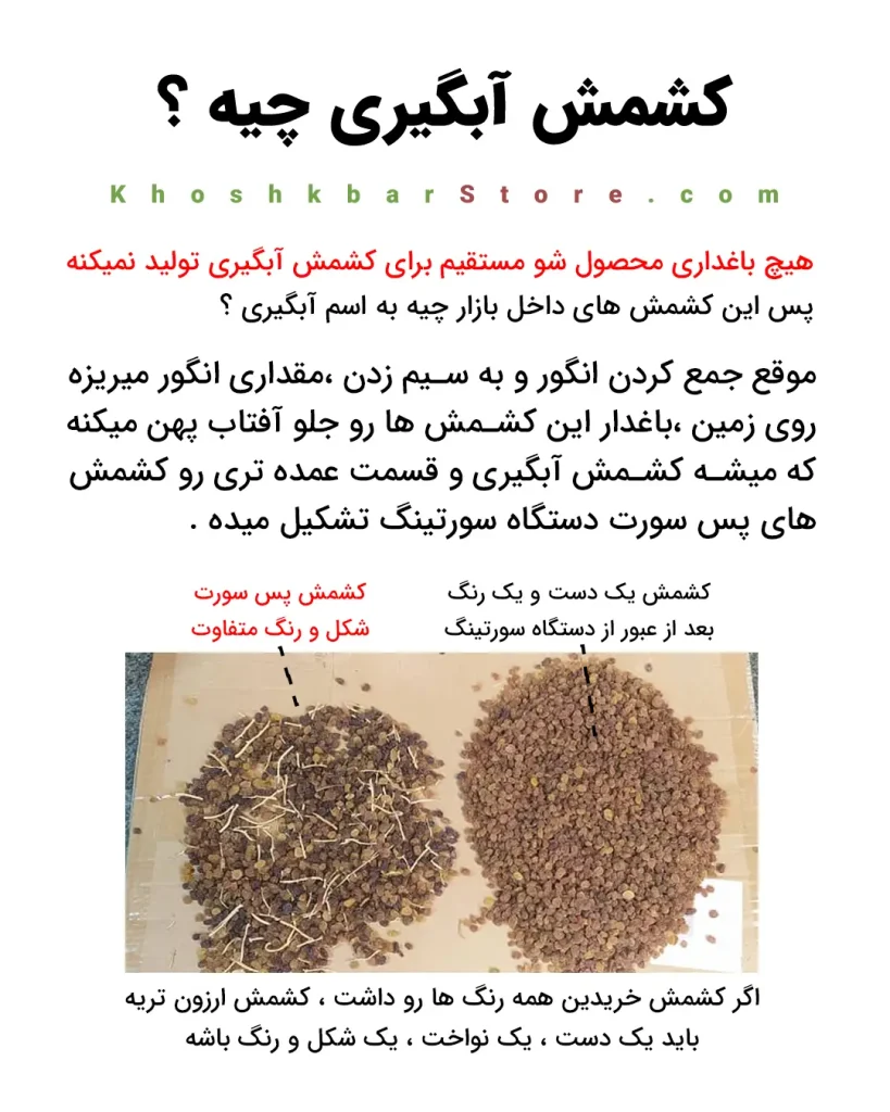 مقایسه کشمش آبگیری پس سورت با کشمش یکدست سورت شده