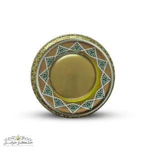 ظرف فلزی زعفران خاتم اصل برای نگهداری و بسته‌بندی زعفران ایرانی