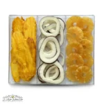 تصویر کلکسیون میوه خشک ۳ طعم با بسته‌بندی شیک و رنگارنگ برای هدیه و پذیرایی