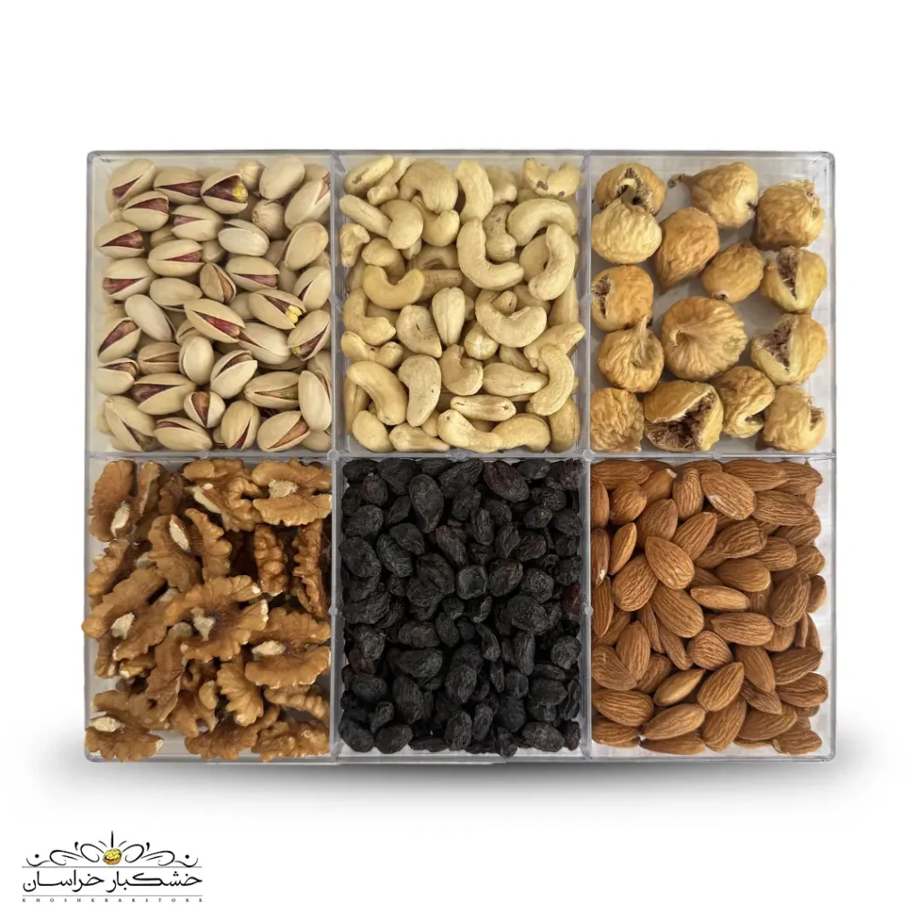 خرید کلکسیون سلامت و انرژی شامل آجیل و میوه خشک تازه و مغذی با بسته‌بندی شیک
