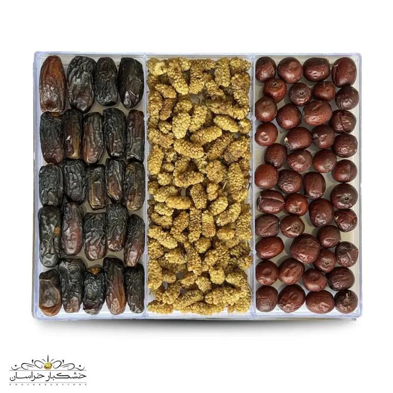 تصویر کلکسیون عناب، توت و خرما لوکس در بسته‌بندی شیک و لاکچری برای هدیه و پذیرایی