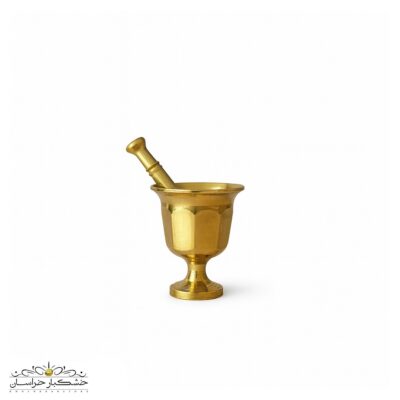 هاون برنجی سنتی طلایی برای ساییدن زعفران و ادویه