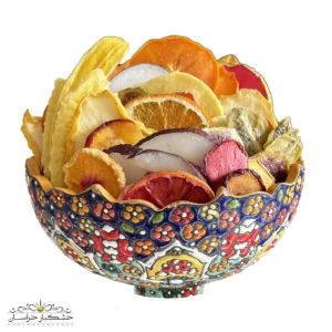 مخلوط اسلایس میوه خشک درجه یک تازه و طبیعی در بسته‌بندی لوکس خشکبار استور
