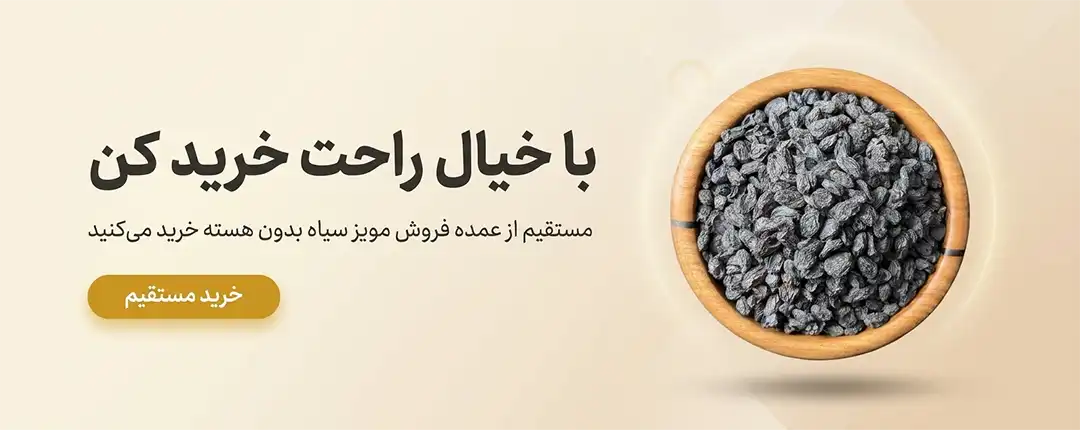مویز سیاه بدون هسته تازه و درشت در کاسه چوبی – خرید مستقیم و مطمئن – خشکبار استور