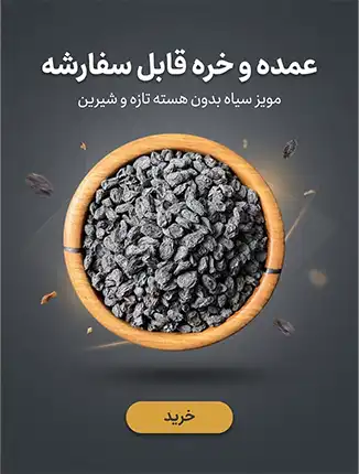 مویز سیاه بدون هسته تازه و درشت در کاسه چوبی – مناسب مصرف روزانه و سفارش عمده – خشکبار استور